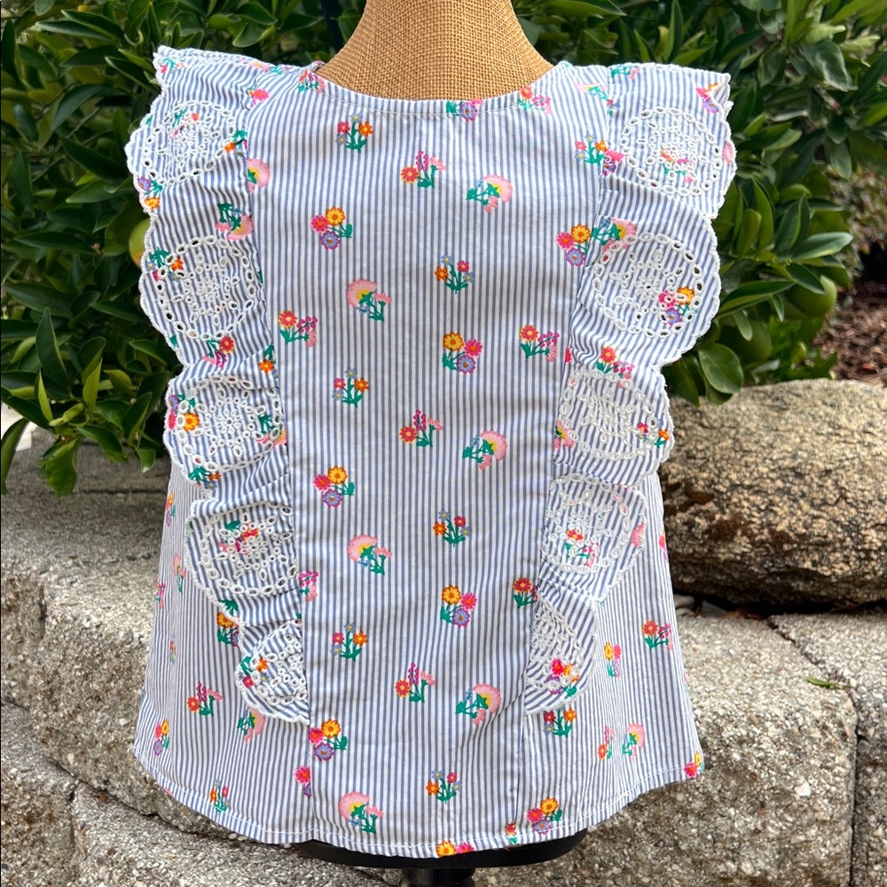 Forever Me Cotton Floral Striped Floral Blouse with Lace Details